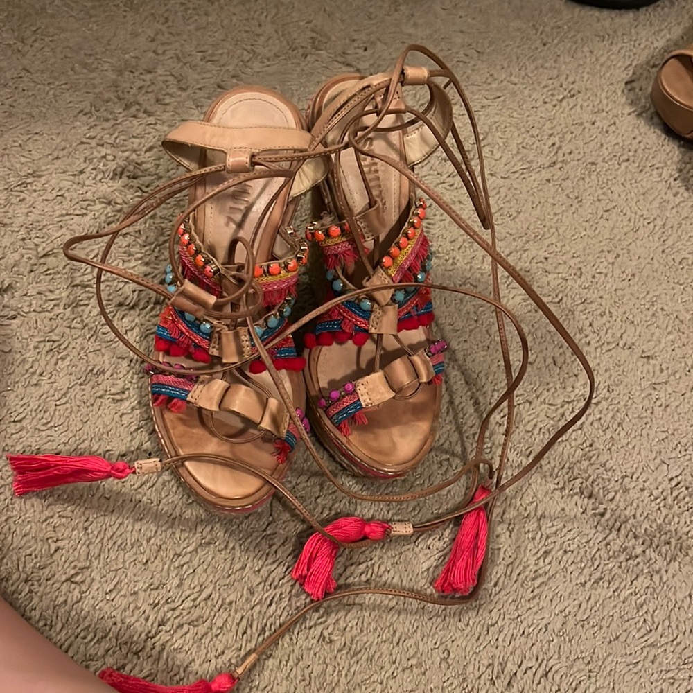 Schutz Lace Up Espadrille Wedges Size 6.5